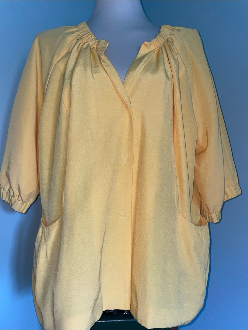 Bay Studio Career Plus 2X Yellow Lined Blazer Jacket 3/4 Sleeve.  Front Pockets.